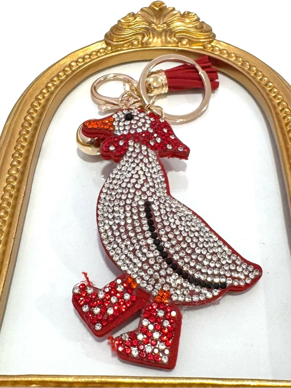 New Crystal Embellished Red Goose Keychain  Charm